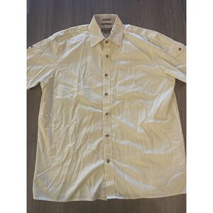 Michael Kors Men's Yellow Shirt Stripes Short Sleeve Pockets 100% Cotton‎ Size M